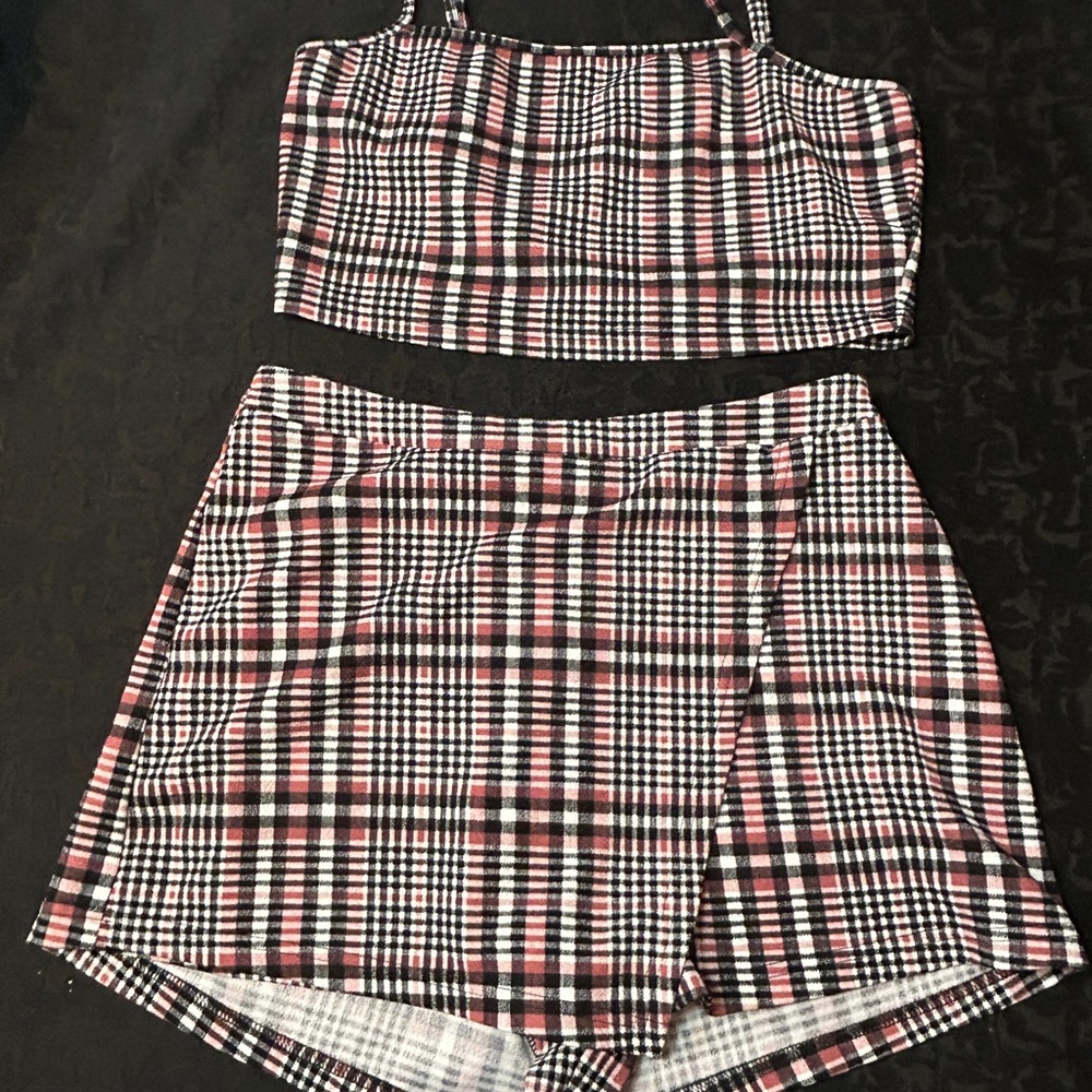 Plaid Crop Top and Skirt Set